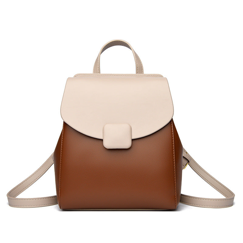 Women's Sense Leather Contrast Color Design Versatile Backpacks