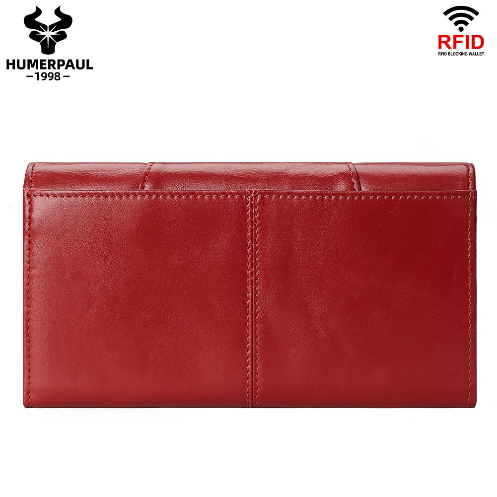Women's Leather Retro Mobile Clutch Swiping Long Ladies Wallets