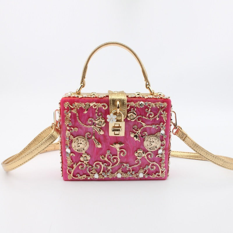 Women's Acrylic Hollow Metal Carved Diamond Single Crossbody Bags