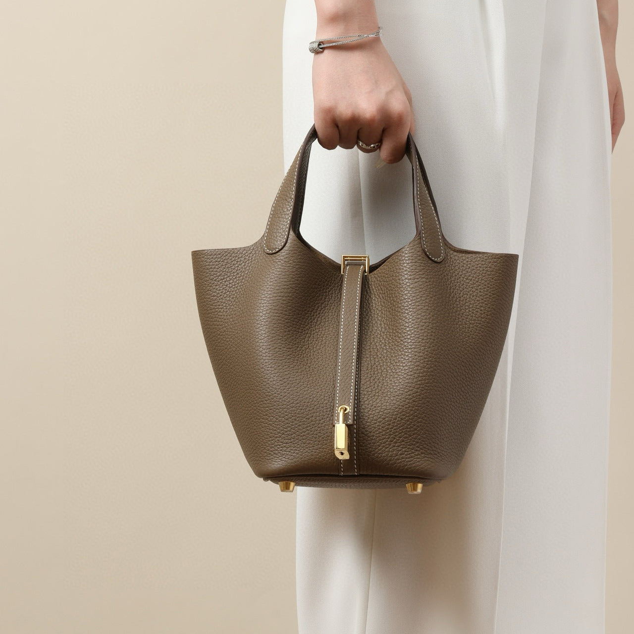 Cowhide Wax Line Vegetable Basket Layer Lychee Bucket Bags