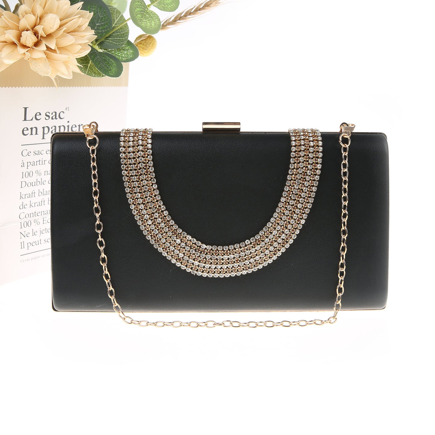 Elegant Long U-shaped Rhinestone Simple Banquet Handbags