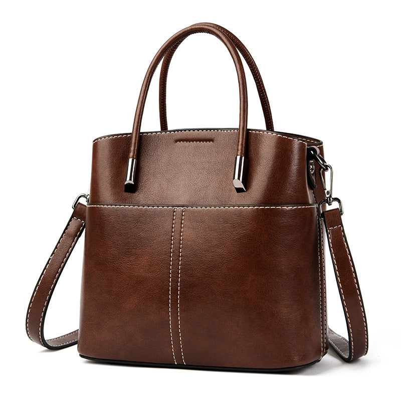 Women's Oil Wax Leather Niche Senior Large Handbags