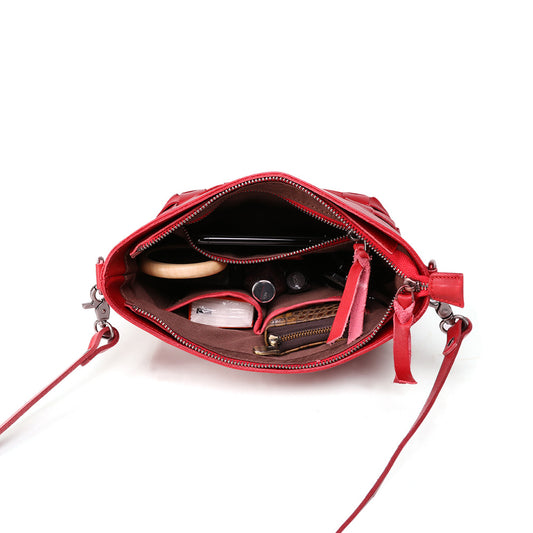 Women's Woven Genuine Leather Vintage Fashion First Crossbody Bags