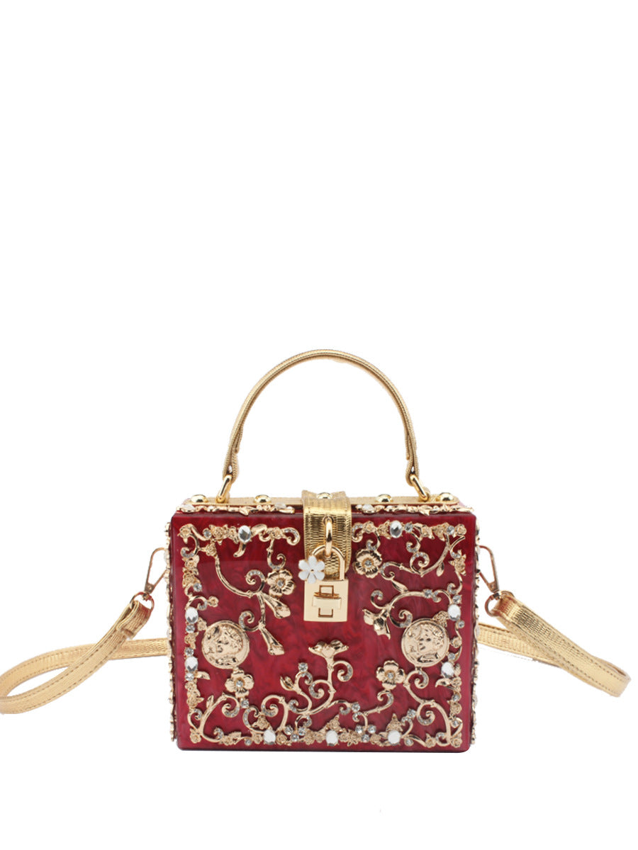 Women's Acrylic Hollow Metal Carved Diamond Single Crossbody Bags