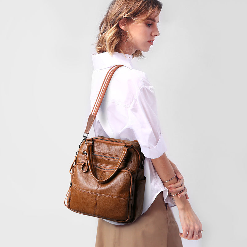 Women's Soft Leather Fashion Versatile Vintage Backpacks