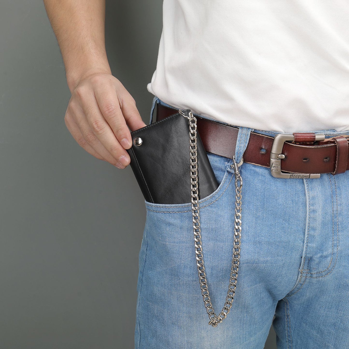 Men's Snap Fashion Retro Chain Style Mid-length Purses