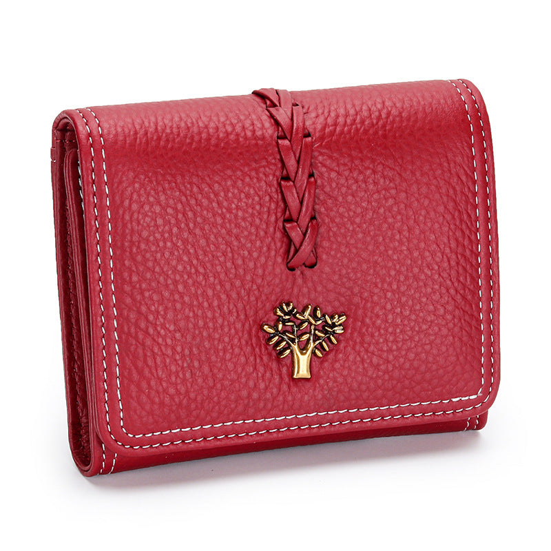 Women's & Men's Leather Three-fold Folding First Layer Cowhide Ladies Wallets