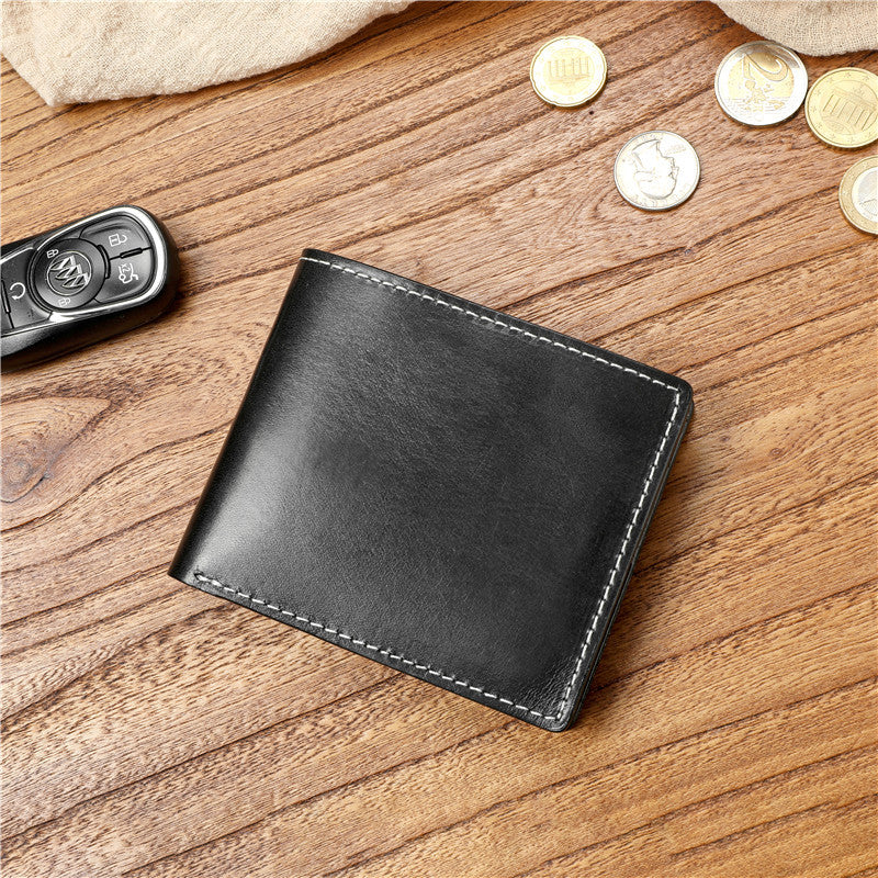 Men's Handmade Vegetable Tanned Leather Short Zip First Layer Men's Wallets