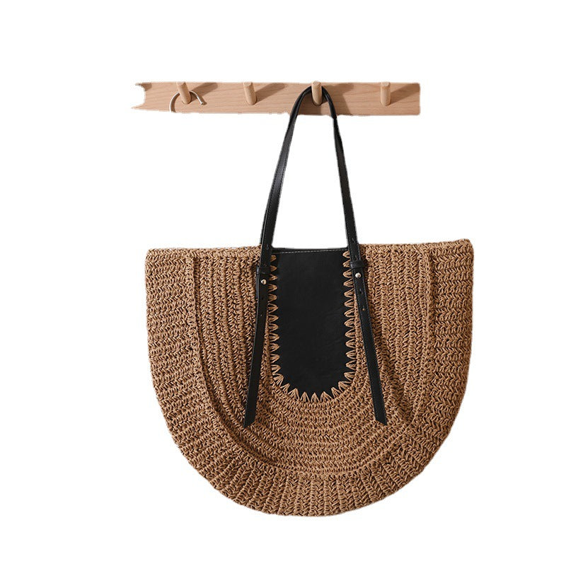 Women's Large Capacity French Straw Niche Stitching Woven Handbags