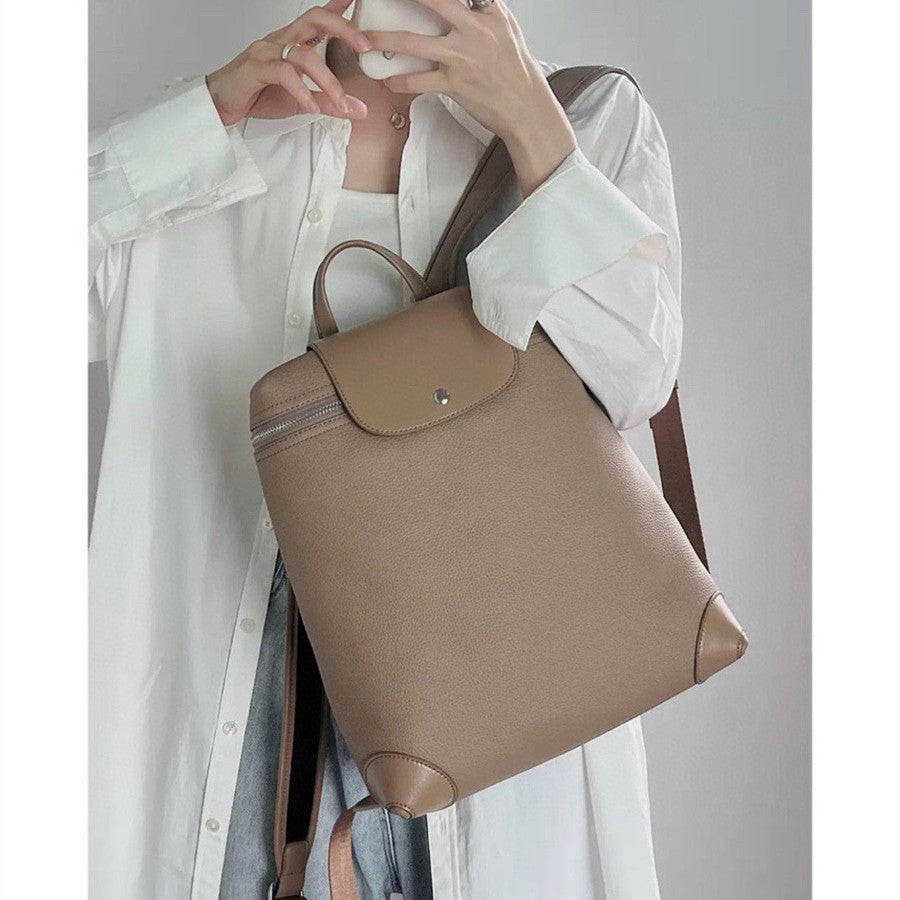 Women's High-grade First Layer Leather Computer Backpacks