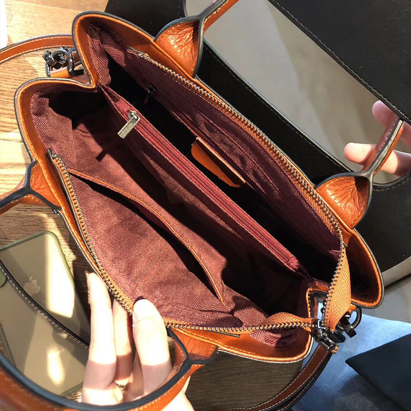 Women's Fashion Genuine Leather Portable Large Capacity Handbags