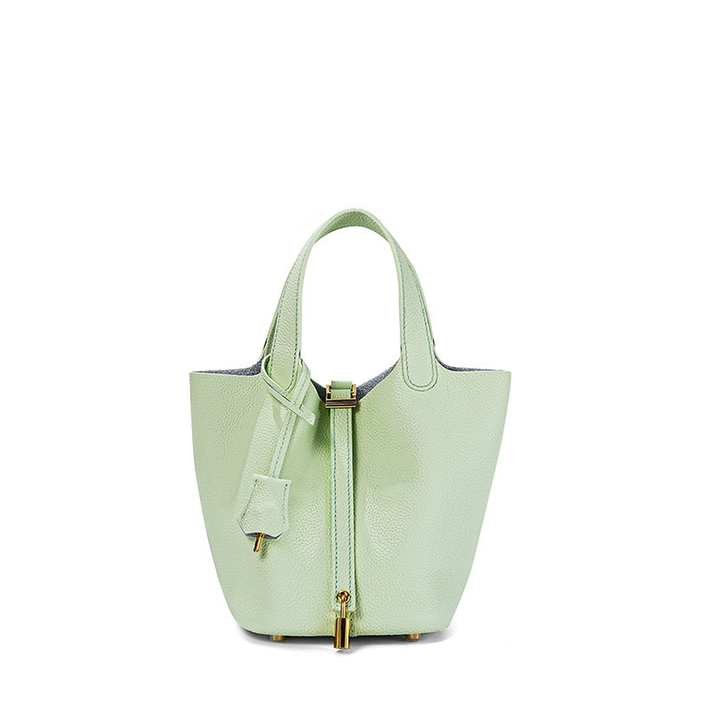 Women's Quality First Layer Cowhide Niche Basket Leather Large Bags