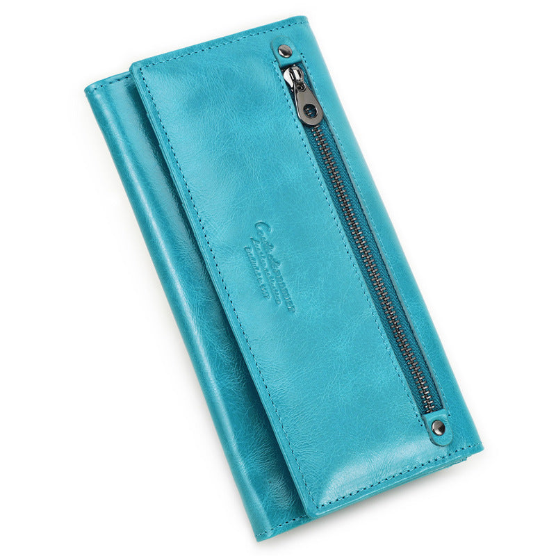 Women's Black Angel Leather Long First Layer Ladies Wallets