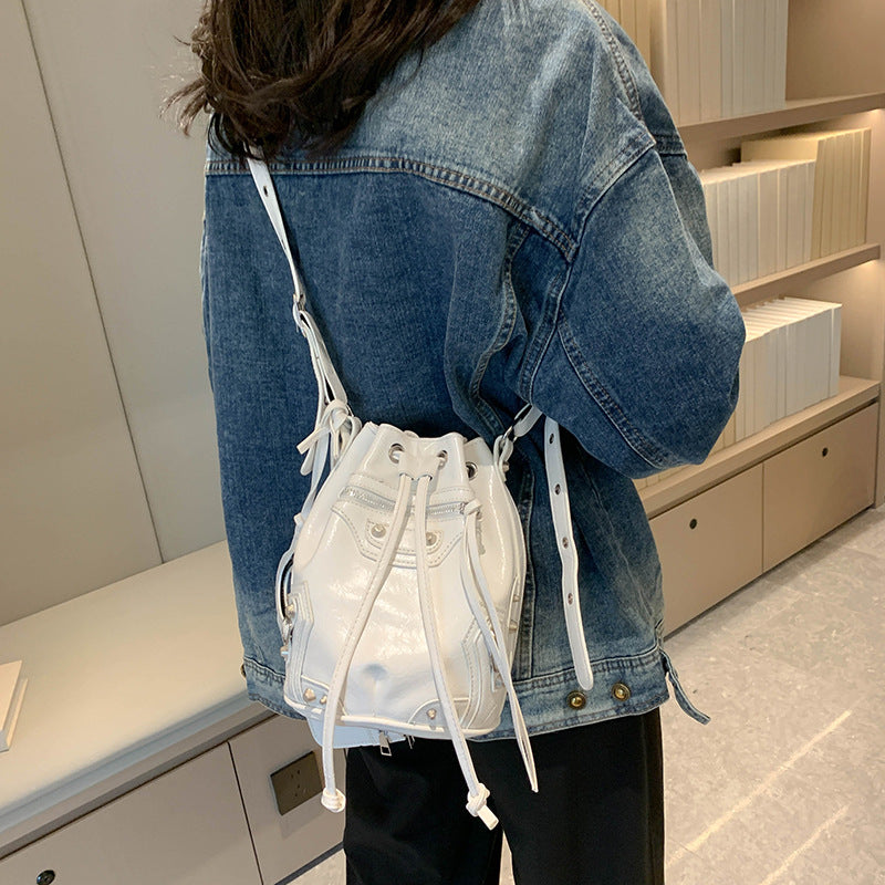 Women's Locomotive Style Rivet Trendy Drawstring Fashion Crossbody Bags