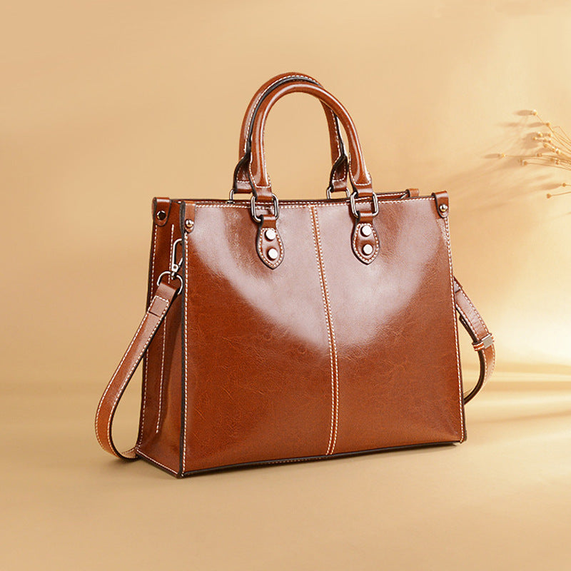 Women's Slouchy Charming Leather Cowhide Retro Handbags