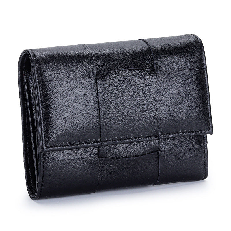 Women's Sheepskin Woven Tri Fold Stylish Versatile Ladies Wallets
