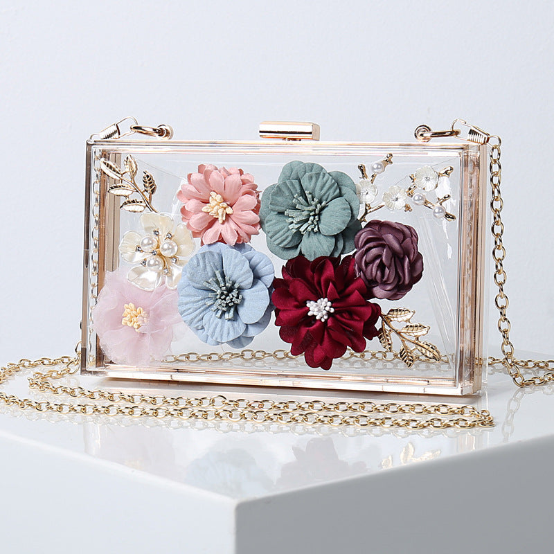 Women's Oblique Flower Party Fashion Wear Chain Evening Bags