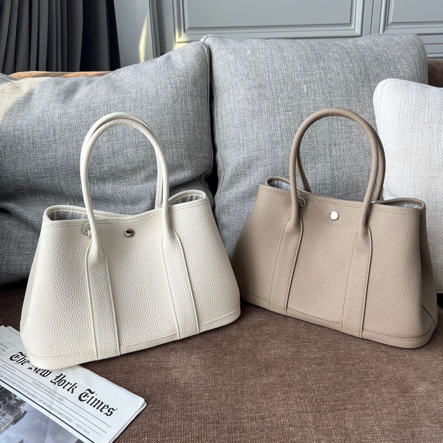 Layer Cowhide Lychee Pattern Simple Large Capacity Handbags