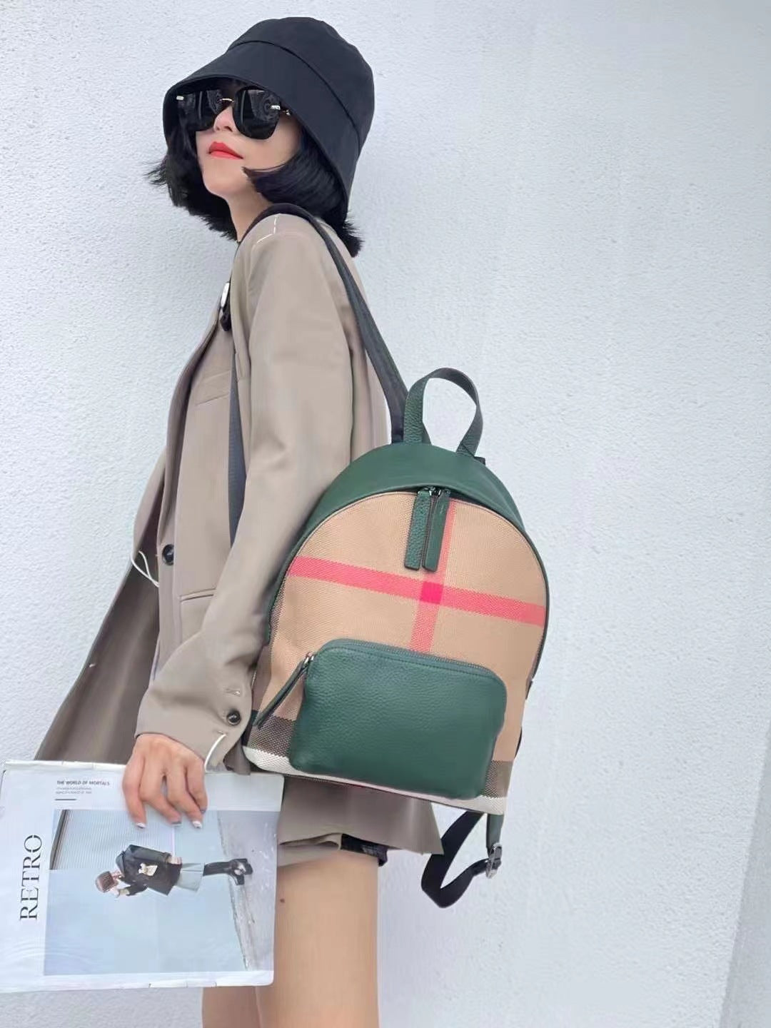 Women's & Men's Trendy Fashion Scottish Canvas Stitching Versatile Backpacks