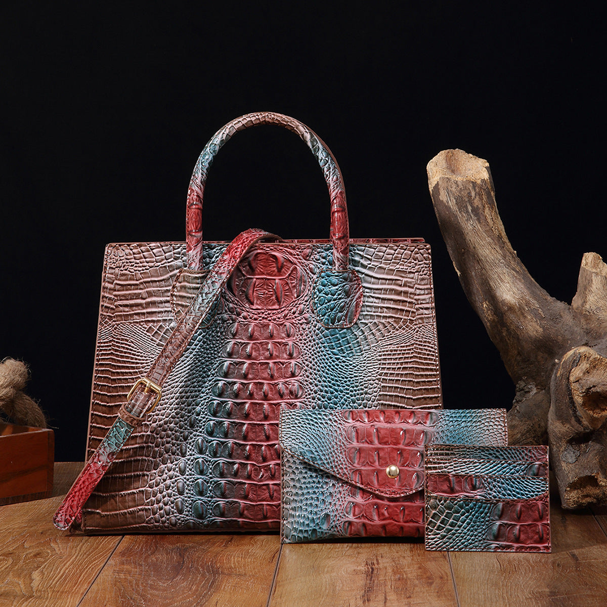 Women's Retro Mother Colorful Crocodile Pattern Brahmin Handbags