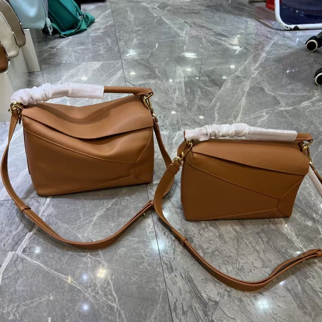 Women's Geometric Original Leather Box Large Capacity Handbags