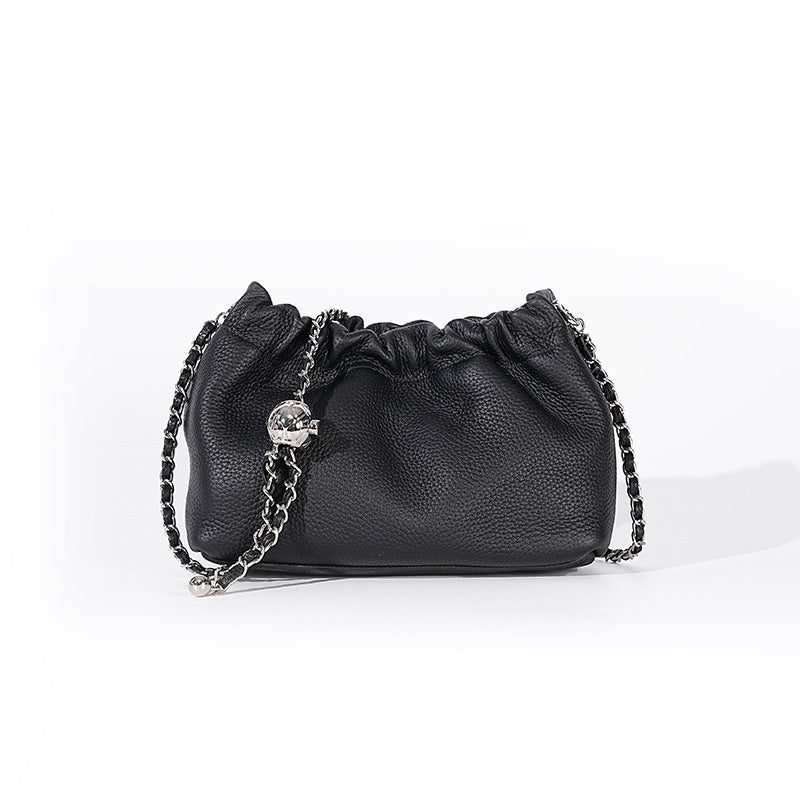 Women's Female Lady First Layer Cowhide Cloud Shoulder Bags