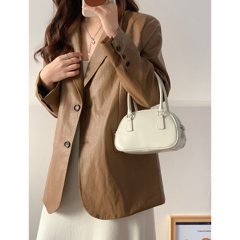 Women's Cow Leather High-grade Boston Portable Bowling Handbags