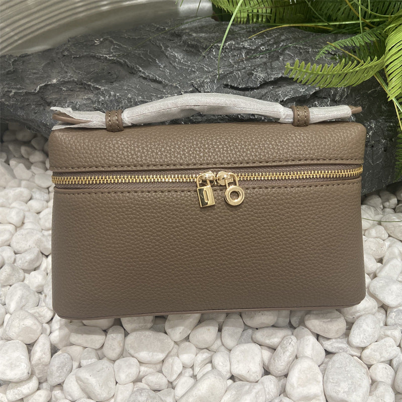 Italian Litchi Pattern Gold Lunch Box Crossbody Bags