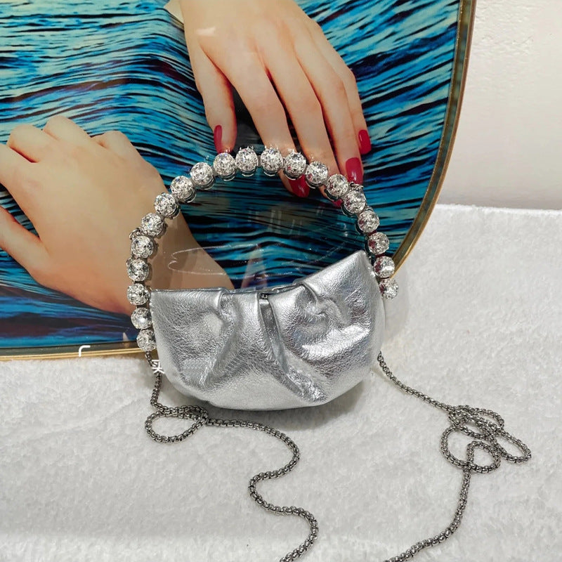 Women's Rhinestone Portable Diamond Pleated Trendy Design Evening Bags