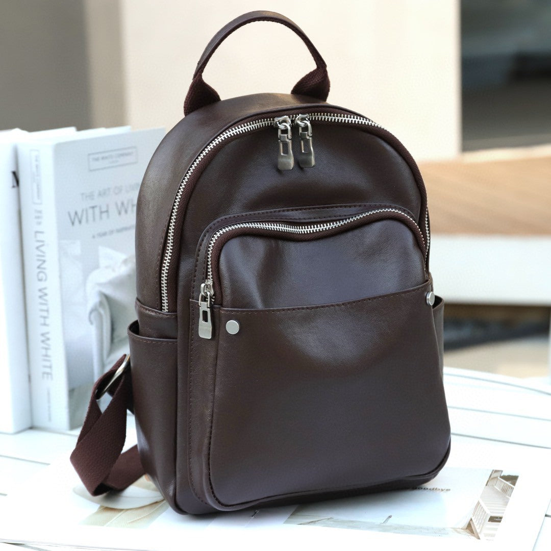 Women's First Layer Leather Flocking Large Backpacks