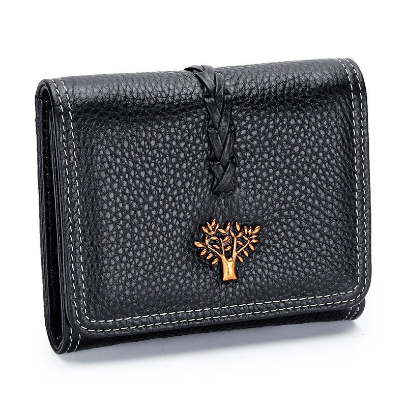 Women's & Men's Leather Three-fold Folding First Layer Cowhide Ladies Wallets