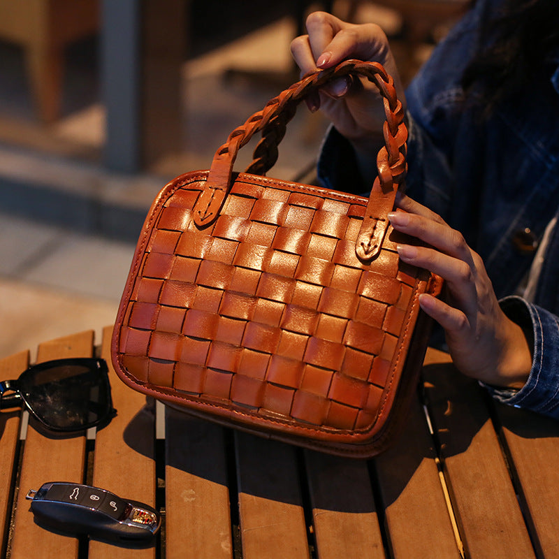 Women's Layer Vegetable Tanning Leather Hand-woven Genuine Bags