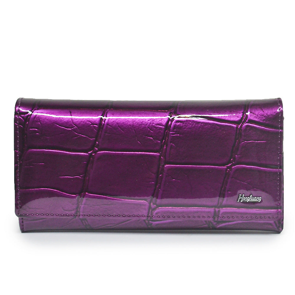 Women's Cowhide Long Clutch Fashion Patent Leather Inside Ladies Wallets
