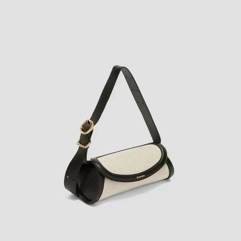 Women's Round Genuine Leather Versatile Retro Canvas Shoulder Bags
