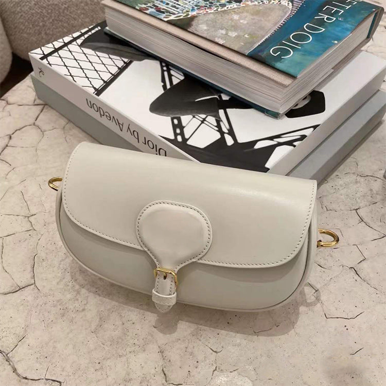 Women's Flip Saddle Simple Portable Crescent Leather Shoulder Bags