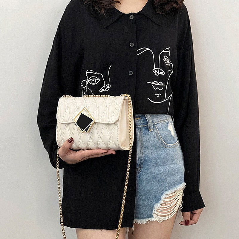 Women's Genuine Leather Diamond Embroidery Thread Chain Bags