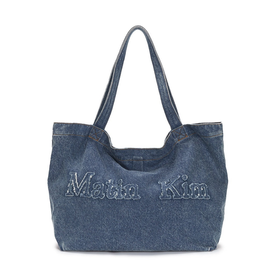 Women's Niche Denim Embroidery Letter Large Capacity Handbags