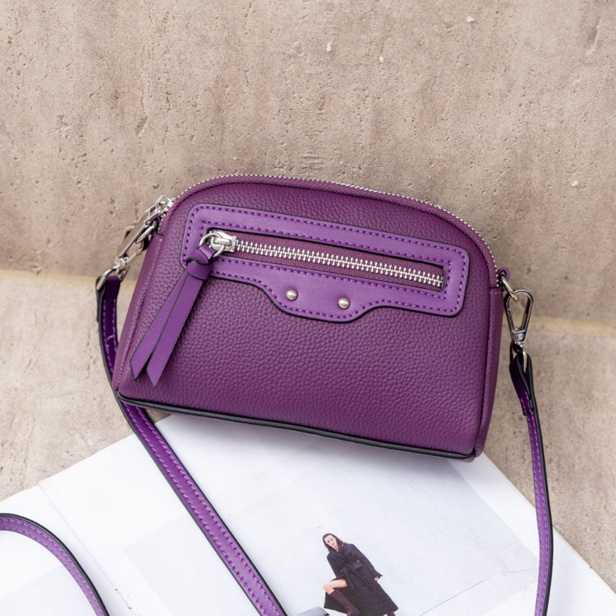 Women's First Layer Cowhide Niche Simple Zipper Crossbody Bags