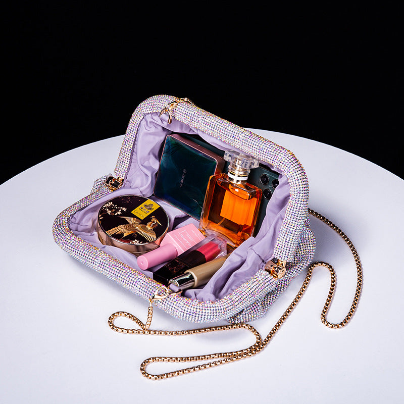 Hand Clutch Pleated Chain Rhinestone Cloud Clip Bags