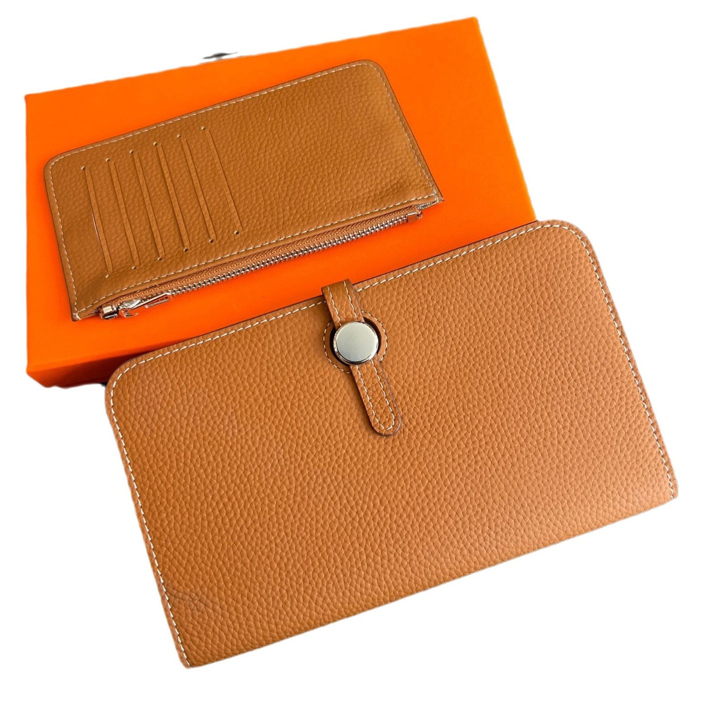 Women's Layer Cowhide Long Passport Folding Large Capacity Genuine Leather Ladies Wallets