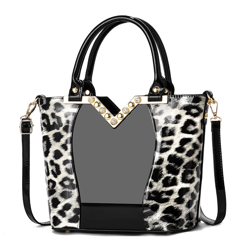 Women's Bright Leather Leopard Print Trendy Big Handbags