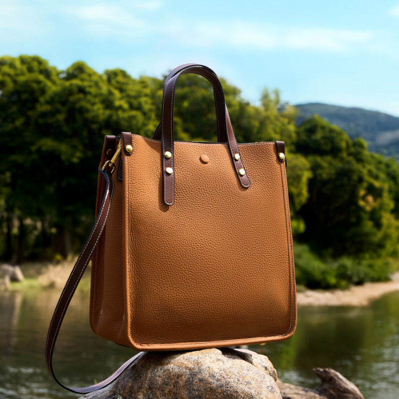 Leather Vertical First Layer Cowhide Commuter Handbags