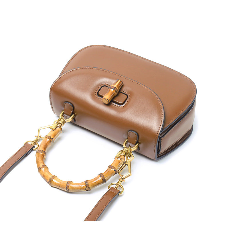 Leather Retro Fashion Cattlehide High-grade Bamboo Handbags