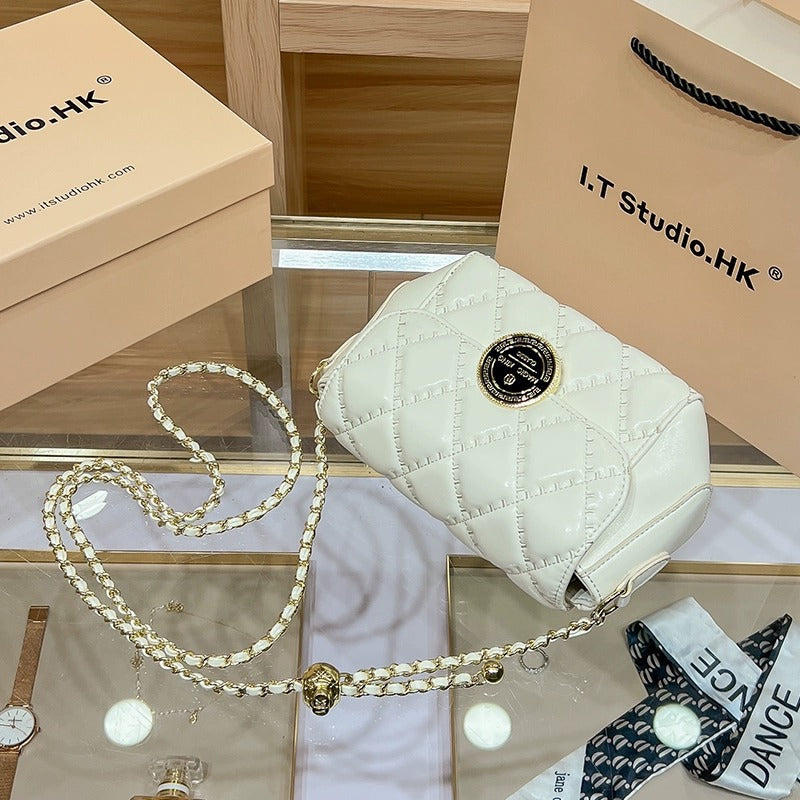 Women's Golden Balls Rhombus Chain Genuine Leather Bags