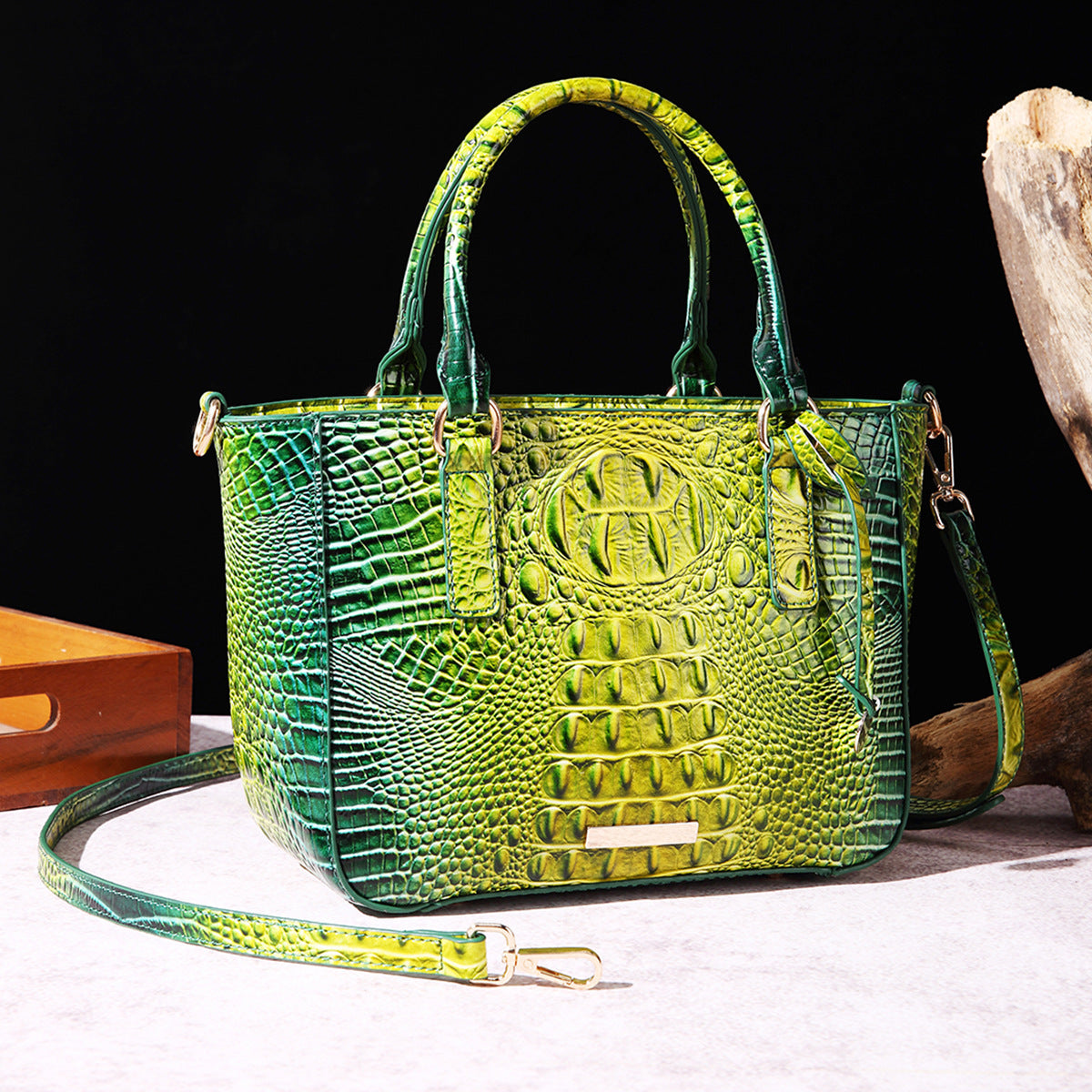 Women's Portable Underarm Vintage Brahmin Crocodile Pattern Handbags