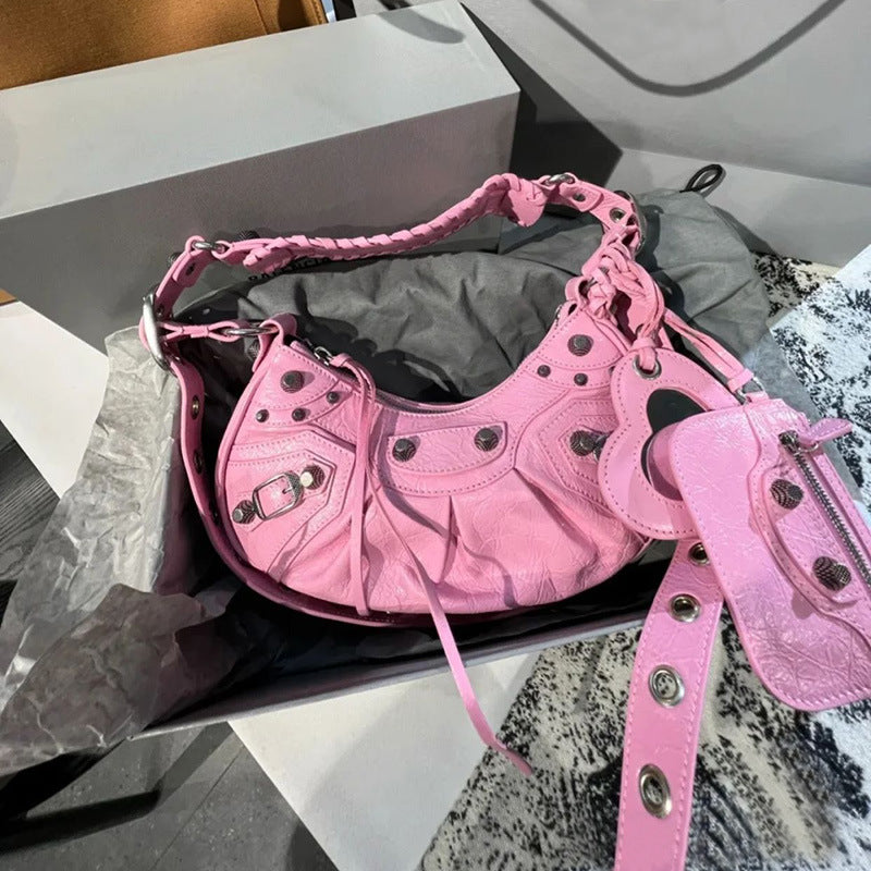 Women's Motorcycle Underarm Rivet Tassel Three-in-one January Shoulder Bags