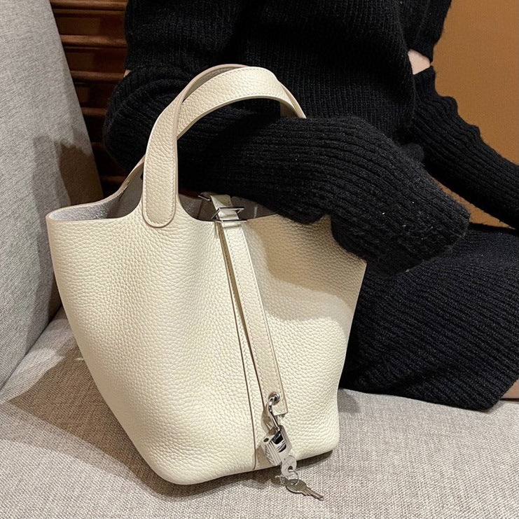 Women's Vegetable Basket First Layer Cowhide Retro Bucket Bags