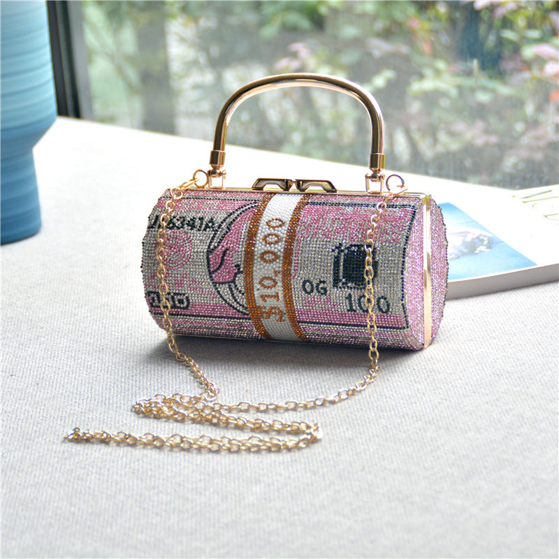 Women's Full Diamond Cylinder Dollar Fashion Rhinestone Evening Bags