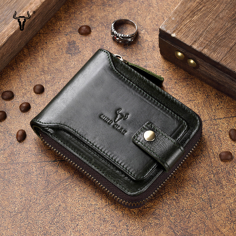 Craftsman Leather Short Zipper Retro First Men's Wallets