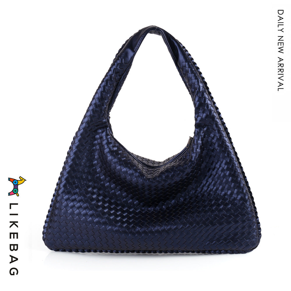 Woven Solid Color Large Capacity Portable Simple Shoulder Bags